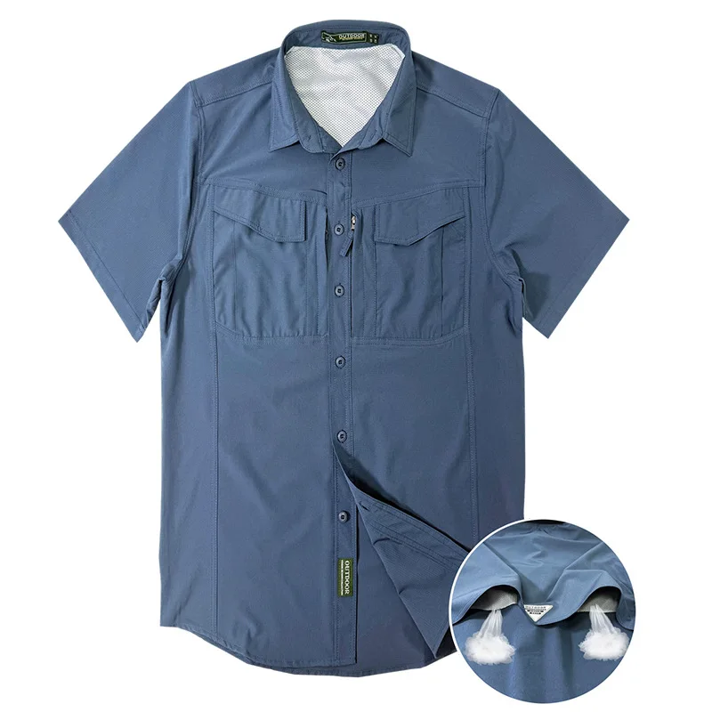 

Men's Summer Elastic Quick Drying Casual Short Sleeve Shirt Thin Military Uniform Trendy Workwear Half Sleeved