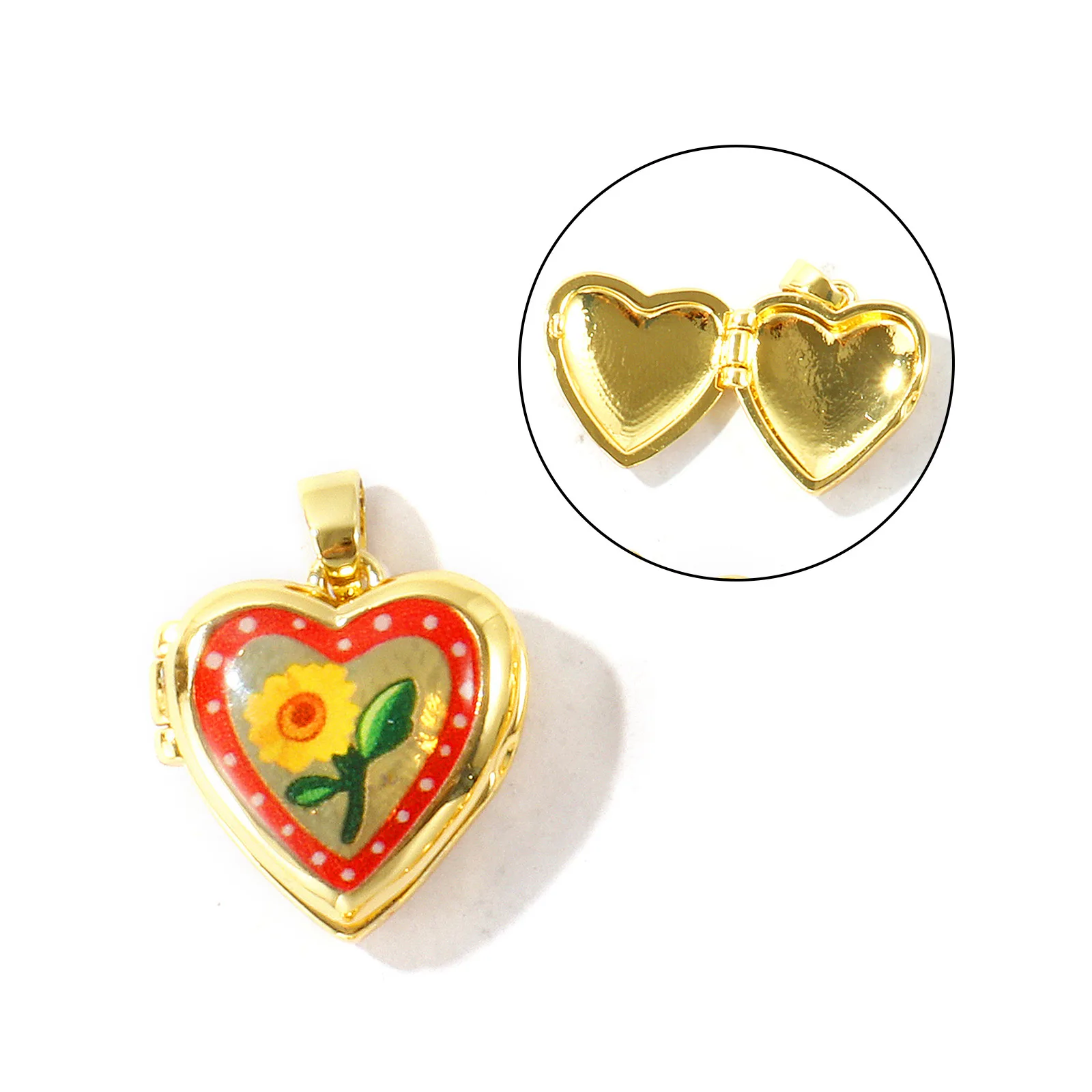 1 Stück Messing Valentinstag Bild-Foto-Medaillon-Anhänger Herz Blume 18K Vergoldet Öffnbar Charms DIY Halskette Großhandel – Detail 13
