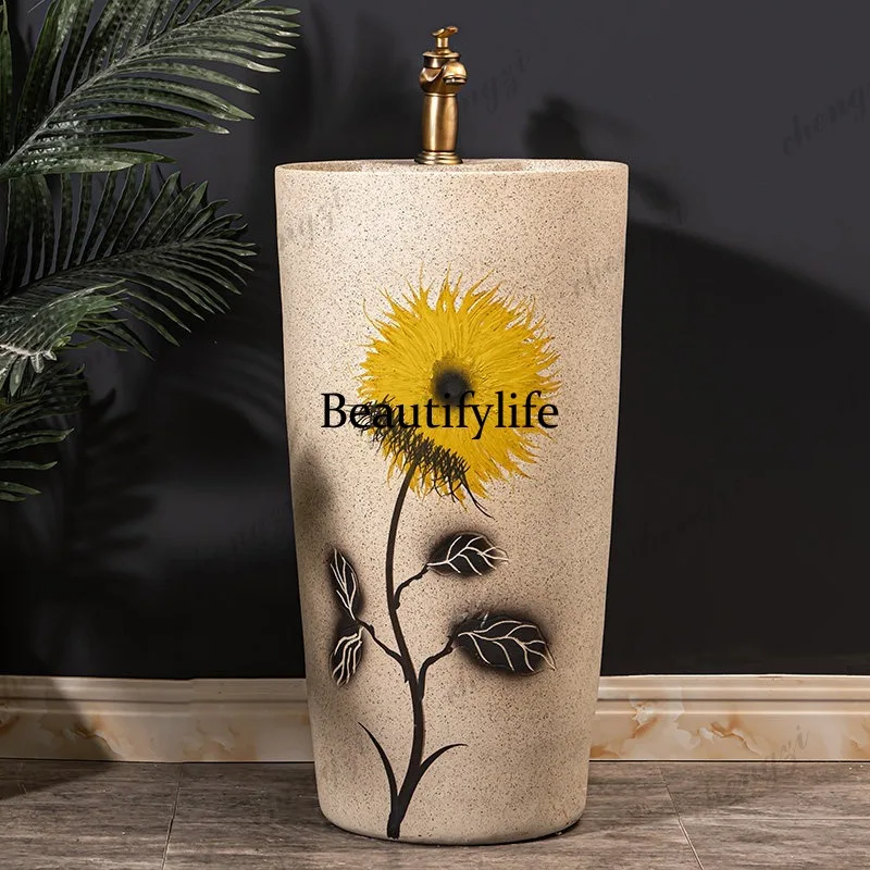 Floor-to-ceiling column basin household bathroom, integrated ceramic wash basin beautiful and practical outdoor pool