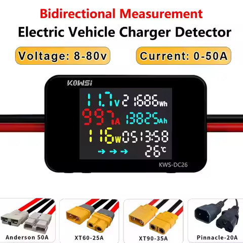 KWS-DC26 Battery Charger Tester DC8-80V 20A/25A/35A/50A Ammeter LCD Bidirectional Measurement Battery Level Detector Power Meter