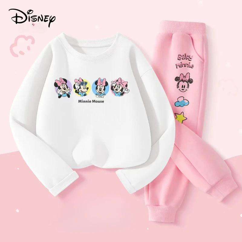 Autumn  Baby Girl Boy Clothes Set Children Disney Minnie Cartoon Printing Sweatshirt Top and Pants Bottom 2 Piece Suit Tracksuit