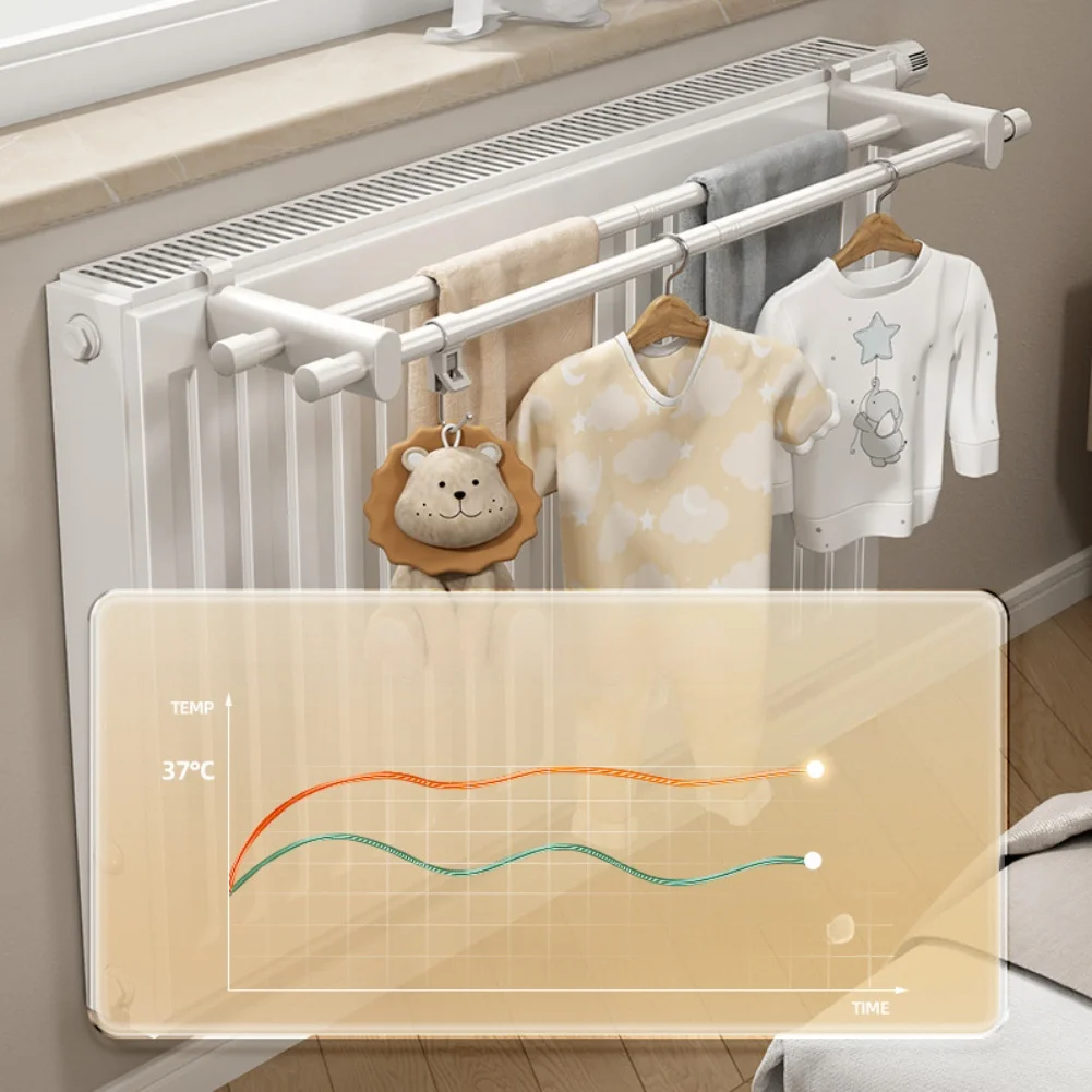 

Radiator Clothes Drying Rack 50cm No Drill Installation Space Saving Laundry Holder With Hooks For Towels And Clothing