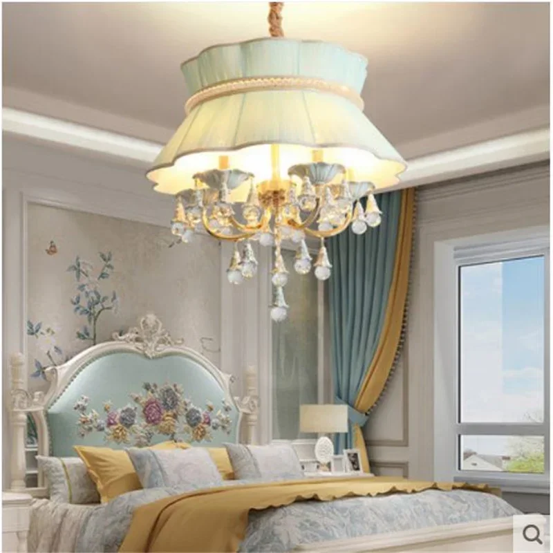 

European Crystal Chandelier Simple Creative Ceramic Warm Romantic Bedroom LED Light Luxury Modern Dining Room Pendant