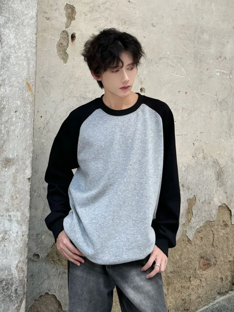 

Color Block Collision Color Hoodie Men's round Neck Base Shirt Spring Autumn Trendy Brand High End Korean Lazy Style Cotton P...