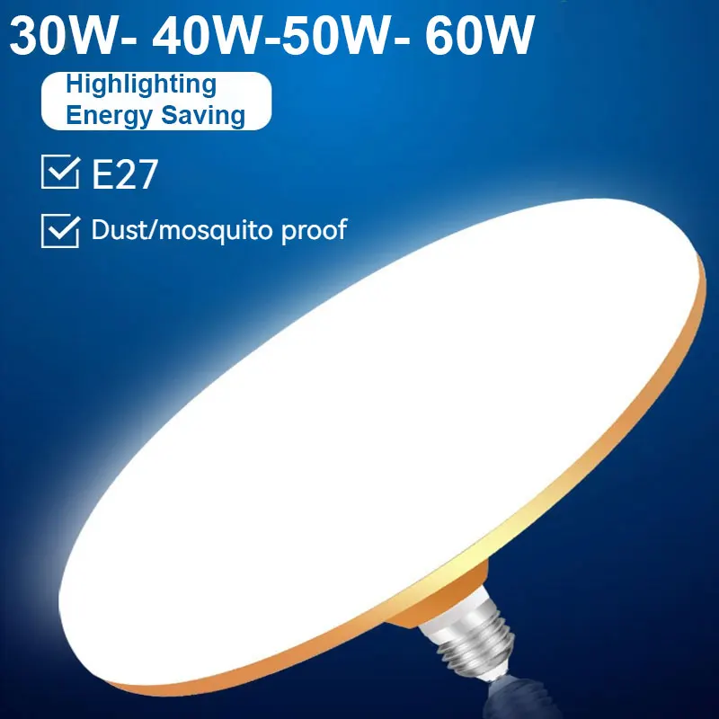 110V 220V Super jasny E27 żarówka Led 15/20/30/40/50/60W kształt UFO do garażu wewnętrznego oświetlenie do salonu oświetlenie Led