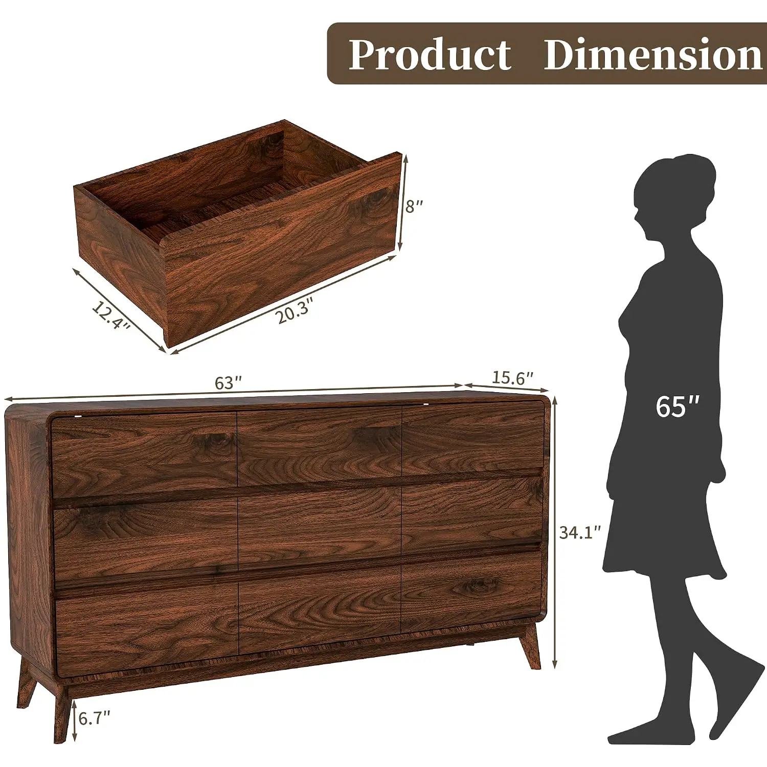 9 Drawer Dresser for Bedroom, Wooden Chest of Drawers with Natural Texture, 63