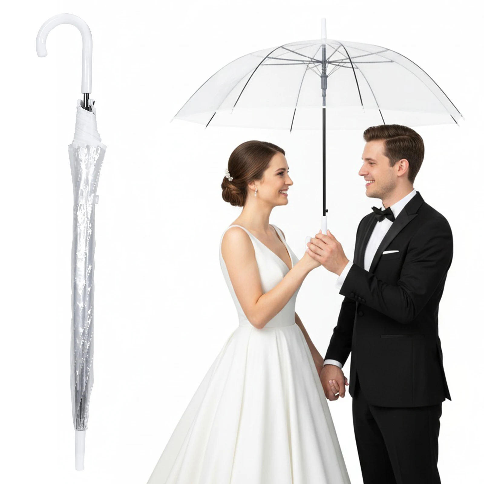 50/32 Pack Wedding Umbrellas Bulk Windproof Waterproof Clear Umbrellas Bulk Auto Open for Bride Groom Photography Outdoor Events
