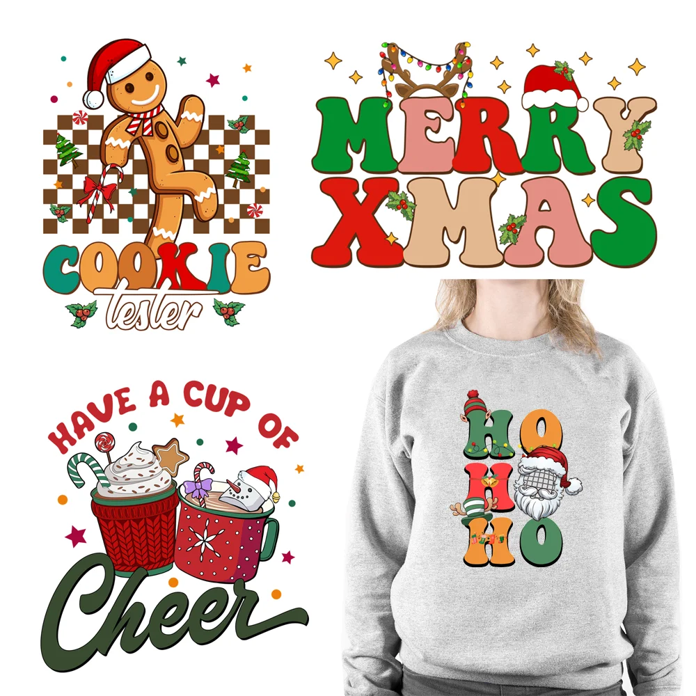 

Christmas Festival Design DTF Printing Coffee Cup Iron on Decals Heat Transfers Stickers for Clothes