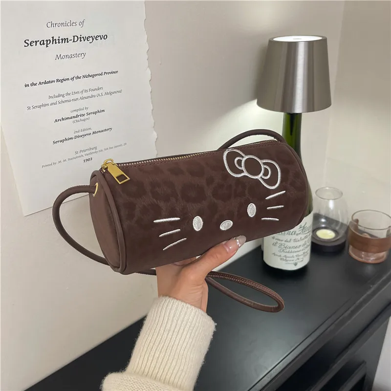 

Fashion New Kitty Cat Bow Shoulder Bag Retro Mini Cylindrical Bag Stylish Versatile Crossbody Bag Cute Commuter Tote Handbags