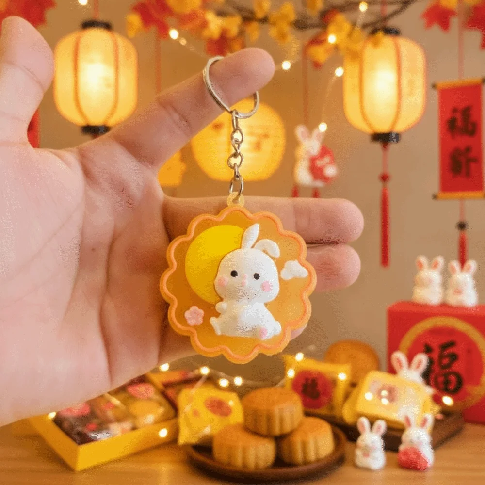 3D Mooncake Little Rabbit Keychain Creative Cartoon Animal Mid-Autumn Festival Pendant Lightweight Portable