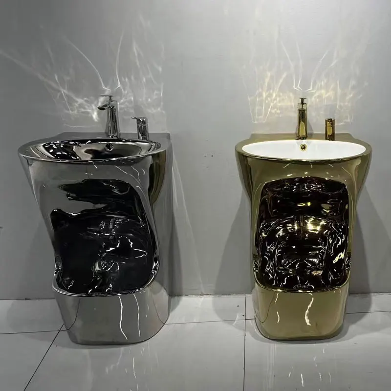 Rawabo ceramic wash basin Middle Eastern gold easy to clean Muslim bathroom pedestal sink