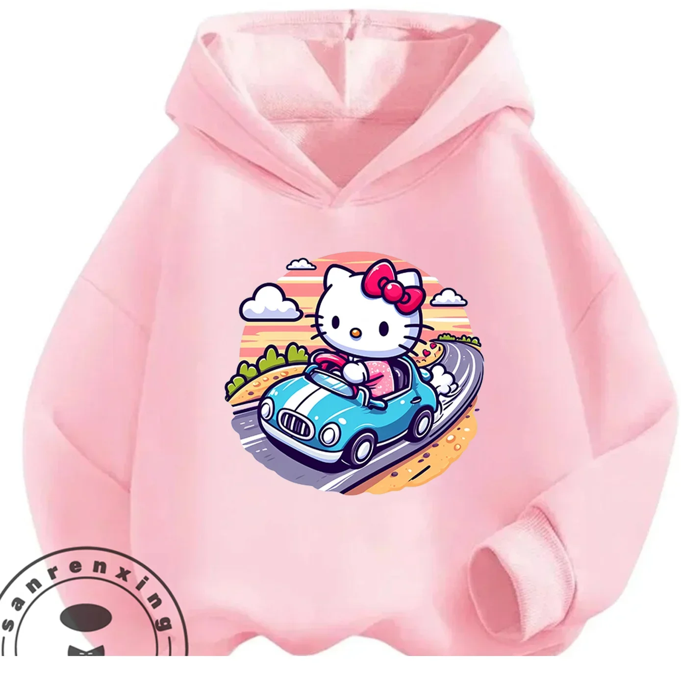 

Теплая толстовка с капюшоном Hello Kitty для мальчиков и девочек от 3 до 14 лет, осенне-зимняя, милая, в стиле кавай, с мультяшным принтом, уличная, модная, повседневная, стильная