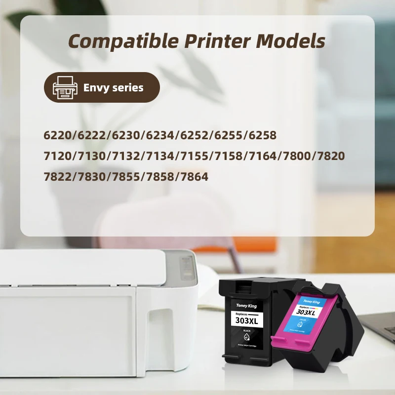 Ink Cartridge 303XL Replacement For HP 303 XL For HP303 Envy 6220 6222 6230 6234 6252 6255 6258 7822 7830 7855 7858 7864 Printer