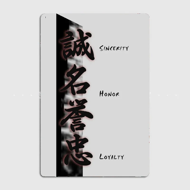 Kanji Writings Sincerity Honor Loyalty Metal Sign Poster Garage Decoration Living Room Cinema Living Custom Tin Vintage Decor