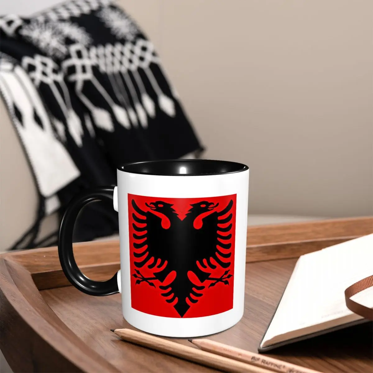 Albania Flag Black Eagle On Red Mug Funny Ceramic Coffee Cups Tea Mugs Milk Cup Drinkware Gifts for Friends