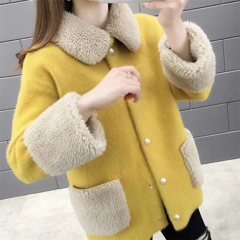 

Korean Female Loose Fit Imitation Mink Particle Velvet Coat 2024 Ladies Woolen Cardigan Autumn Winter Women Wool Blend Jacket