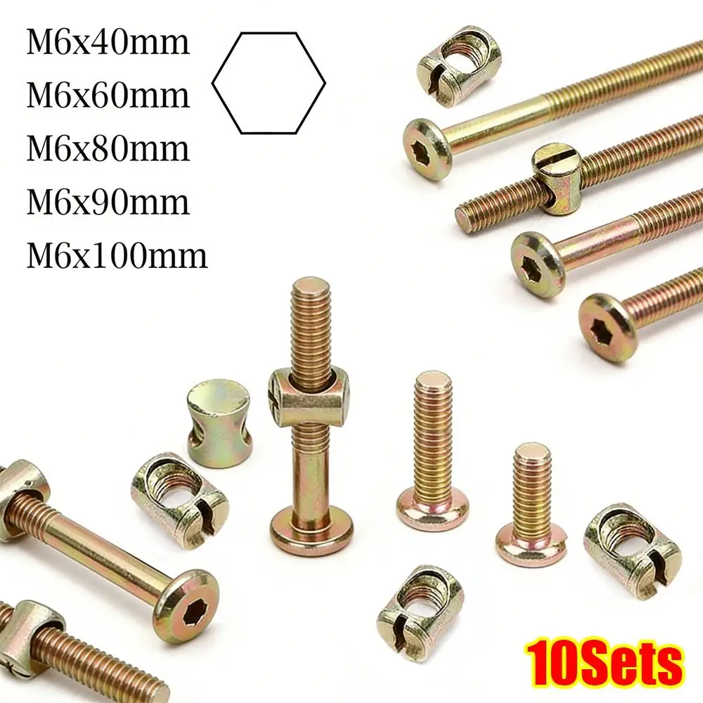 10Pcs M6 Furniture Bolts And Nuts 40-100mm Carbon Steel M6 Furniture Bolts Barrel Nuts Zinc Plated