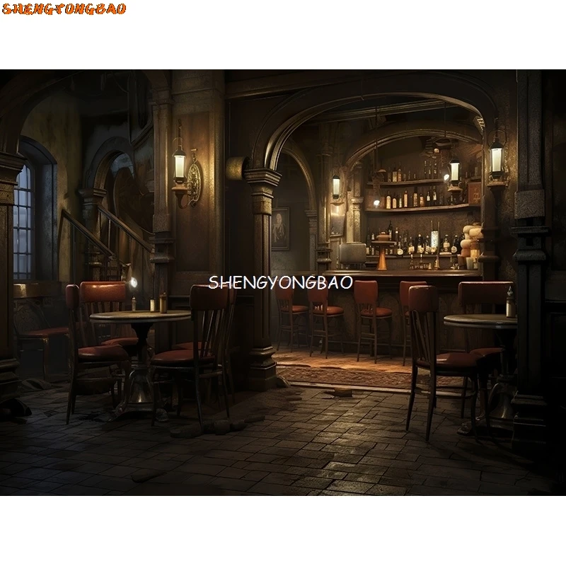 Toile de fond de photographie de bar de café vintage, vieux TajudBarista, Auberge médiévale chaude, nette Retro Photo Studio Background LJG-06