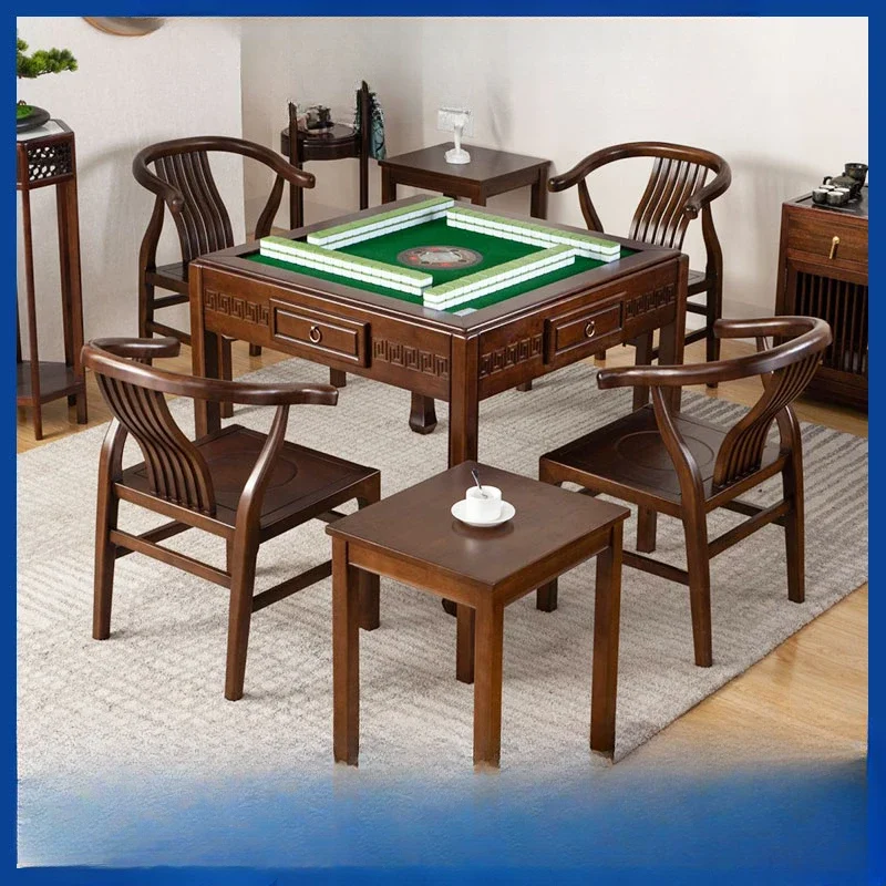 

Table Solid Wood Automatic Dining Table Dual-Use Multi-Functional Mahjong Machine Integrated Household Smart Machine Hemp