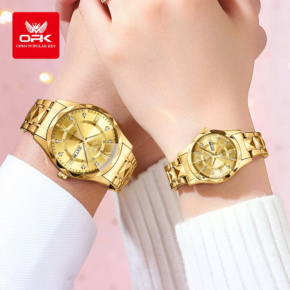 OPK Couple Watches 6023CP Luxury Fashion Original Quartz Watch for Lover Waterproof Luminous Date Week Anniversary Gift Reloj