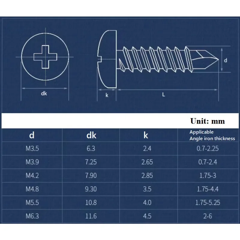 Round Head Self Drilling Screw 304/410 Stainless Steel Zinc Plated Hardiflex Screw M3.5 M3.9 M4.2 M4.8 M5.5 M6.3