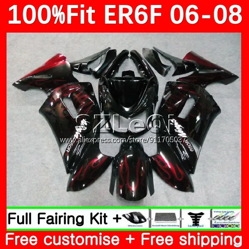 Injection Body For KAWASAKI NINJA 650R ER-6F 650 R ER 6F 6 F ER6F 06 07 08 Red flames 94No.9 ER6 F 2006 2007 2008 OEM Fairing