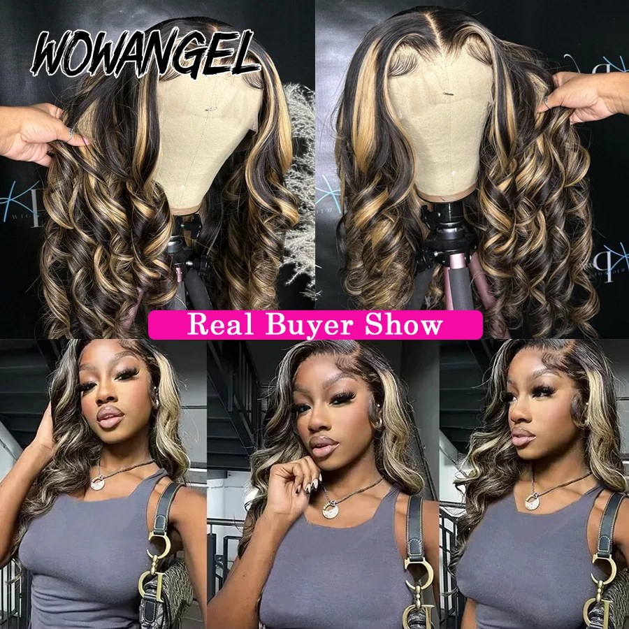 Wow Angel 1 b27 Ombre Highlight colorato 250% parrucche frontali in pizzo per capelli umani onda del corpo 13x6 HD parrucche Pre pizzicate anteriori in pizzo per donna