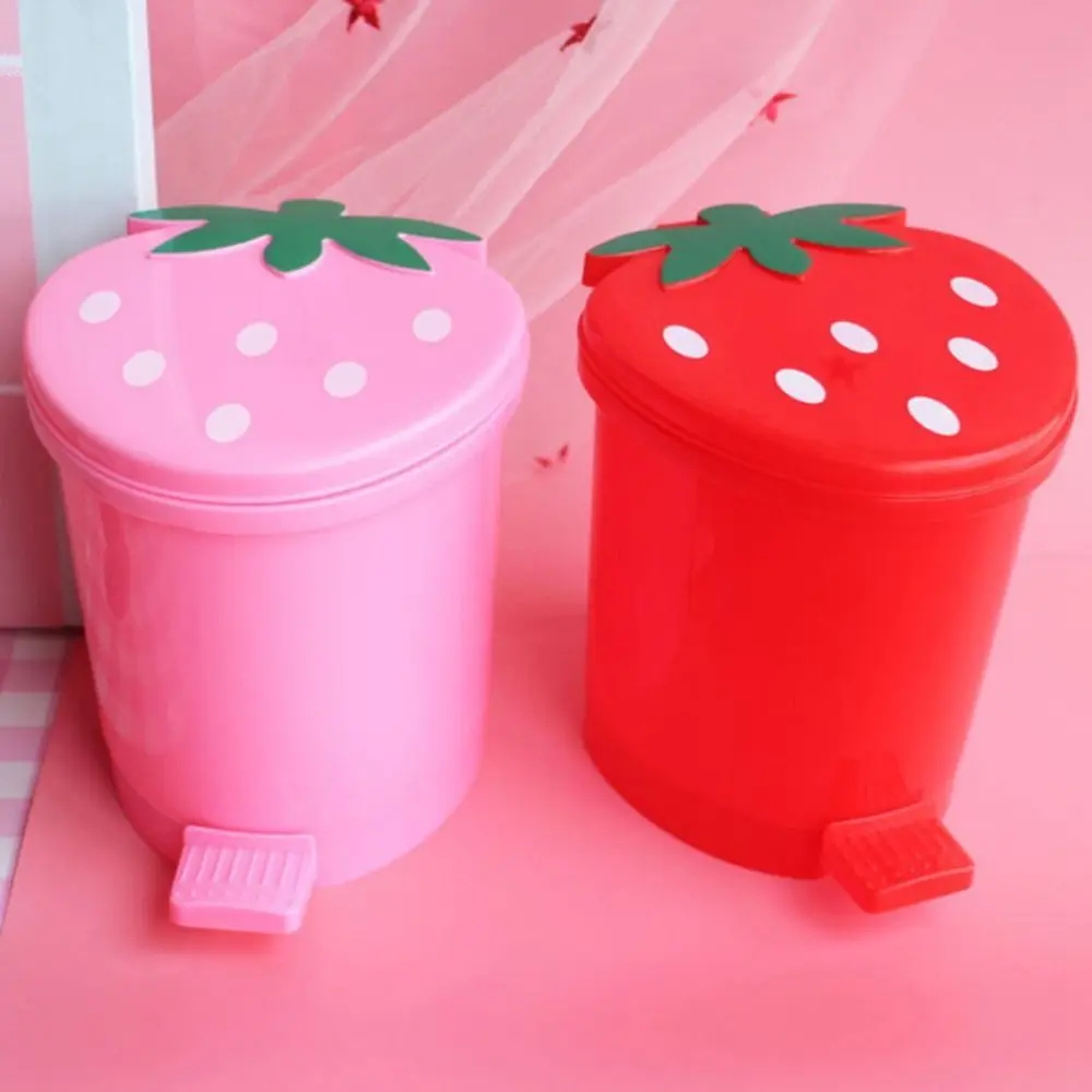 Plastic Red Portable Home Supplies Washable Strawberry Sealing Pop-Up No Odor Trash Can Trash Basket Wastebasket Dustbin