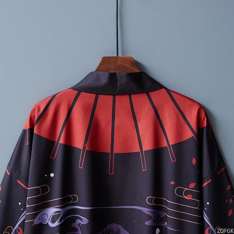ملابس شارع يابانية فضفاضة مطبوعة على شكل ثعلب أحمر صيفي جديد مع ياقة مفتوحة للرجال والنساء قطع علوية هاراجوكو هيروشي كيمونو التأثيرية
