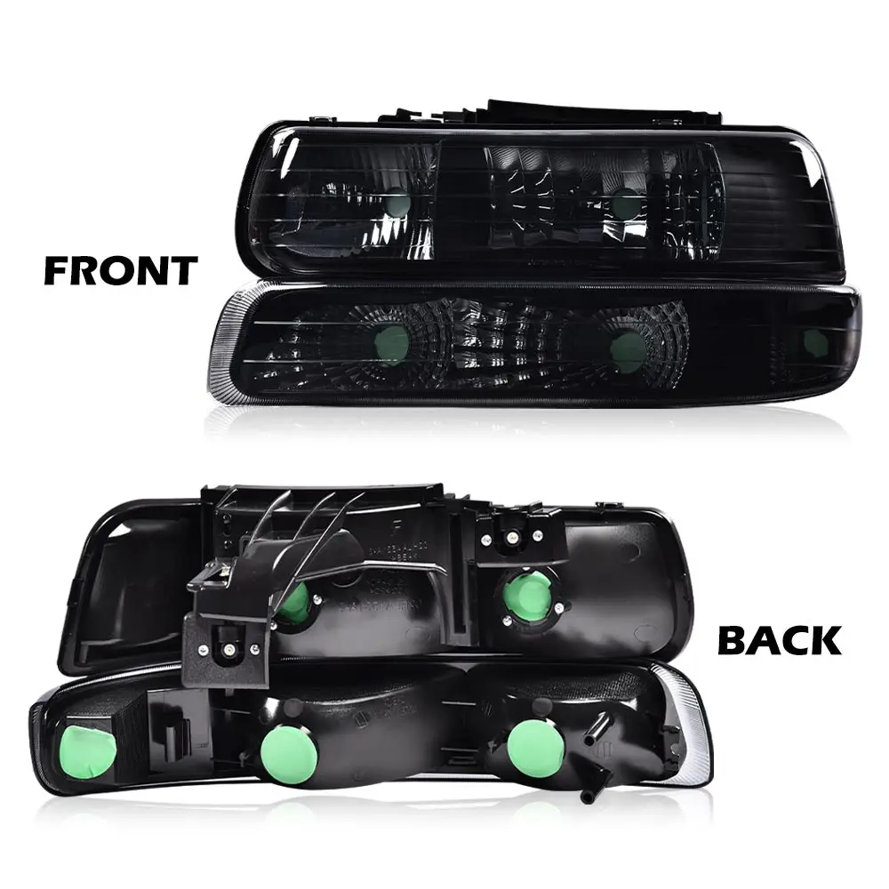 مجموعة المصابيح الأمامية المتوافقة مع تشيفي سيلفرادو 1999 2000 2001 2002 / تناسب كشافات المصد الضواحي تاهو 2000-2006