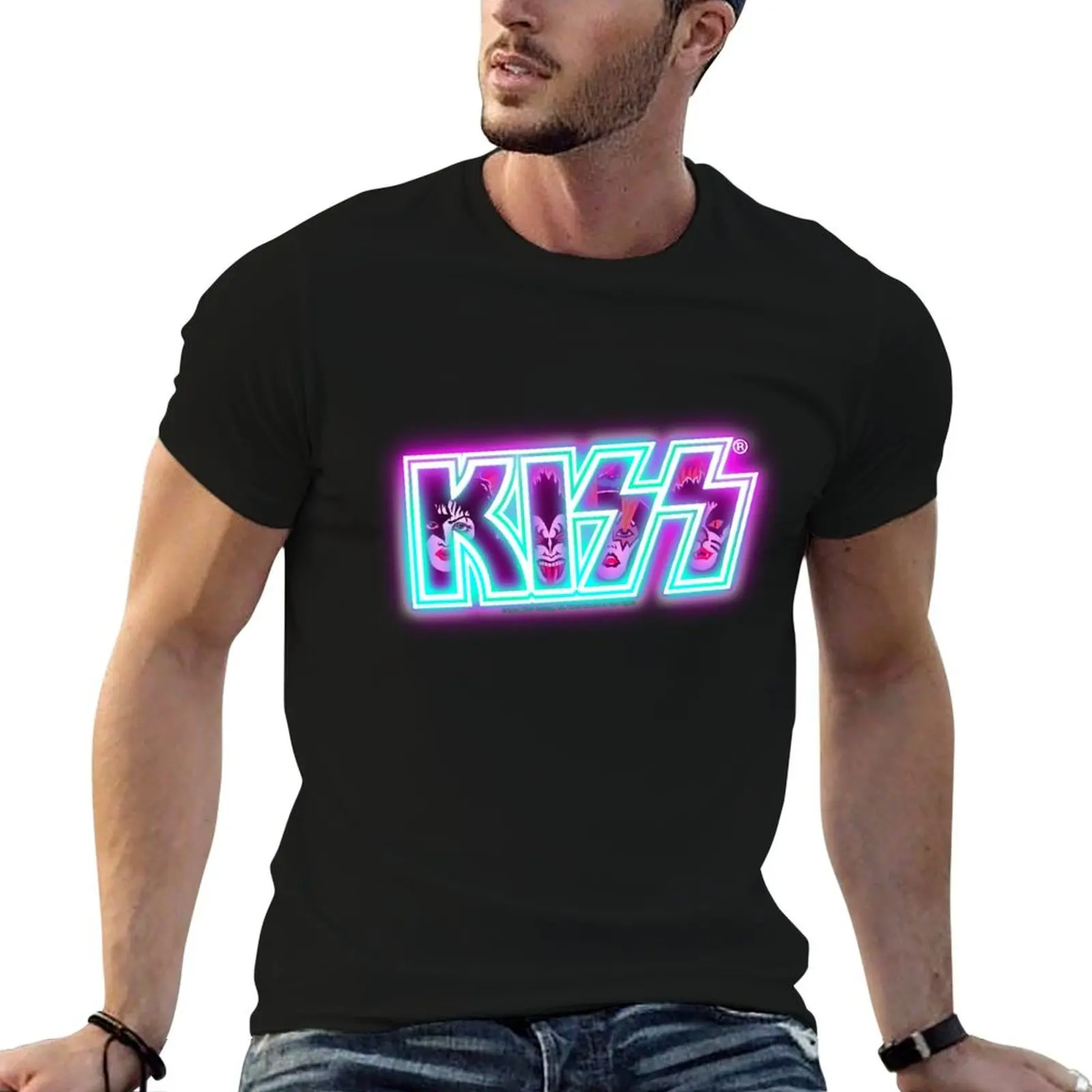 

KISS  rock music band - Rock and Roll Over Teal n Pink T-Shirt t shirt man luxury t shirts for man cotton T-Shirt