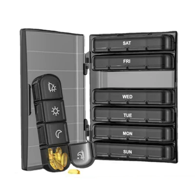 

Pill Cases Box Organizer 7 Days 21/28 Grids 3/4 Times Portable Travel with Large Compartments for Vitamins Medicine Fish Oils