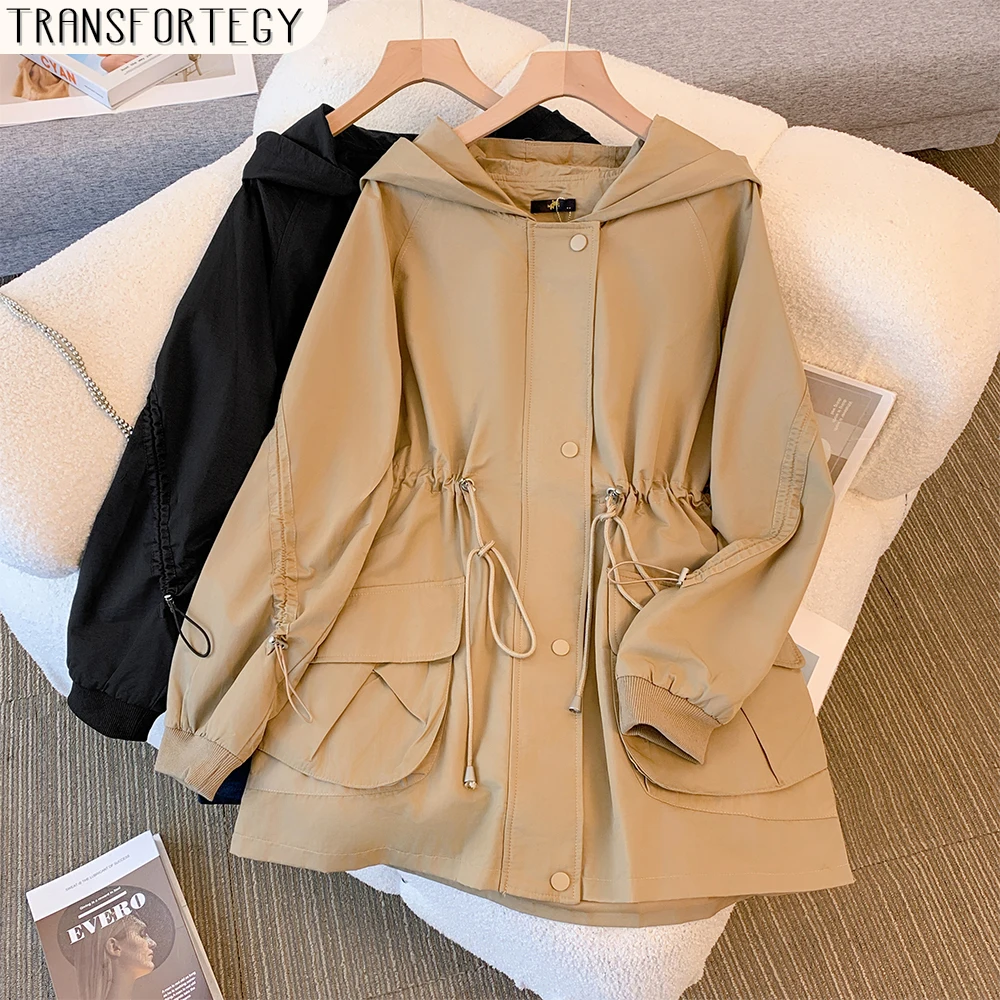 

Plus Size Women's Autumn and Winter Casual Hooded Coat Loose Comfortable Windstorm Storm Jacket Solid Color Commuter Top 2024