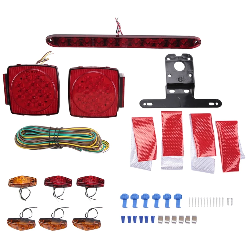 Trailer Led Light Kit, Square Led Stop Turn Tail Brake License Plate Running Lights With Wiring Harness/Marker Lights