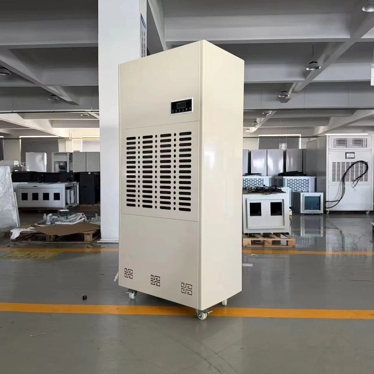 Mobile Industrial Refrigerant Dehumidifier Construction Electronic Controlled Compressor Dehumidifier Auto Defrost Function