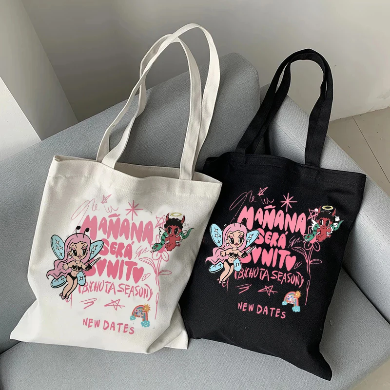 Karol G Eco Canvas Shopper Bag Manga Tote Harajuku Women Shoulder Bag Bichota Manana Sera Bonito Shopping Bag