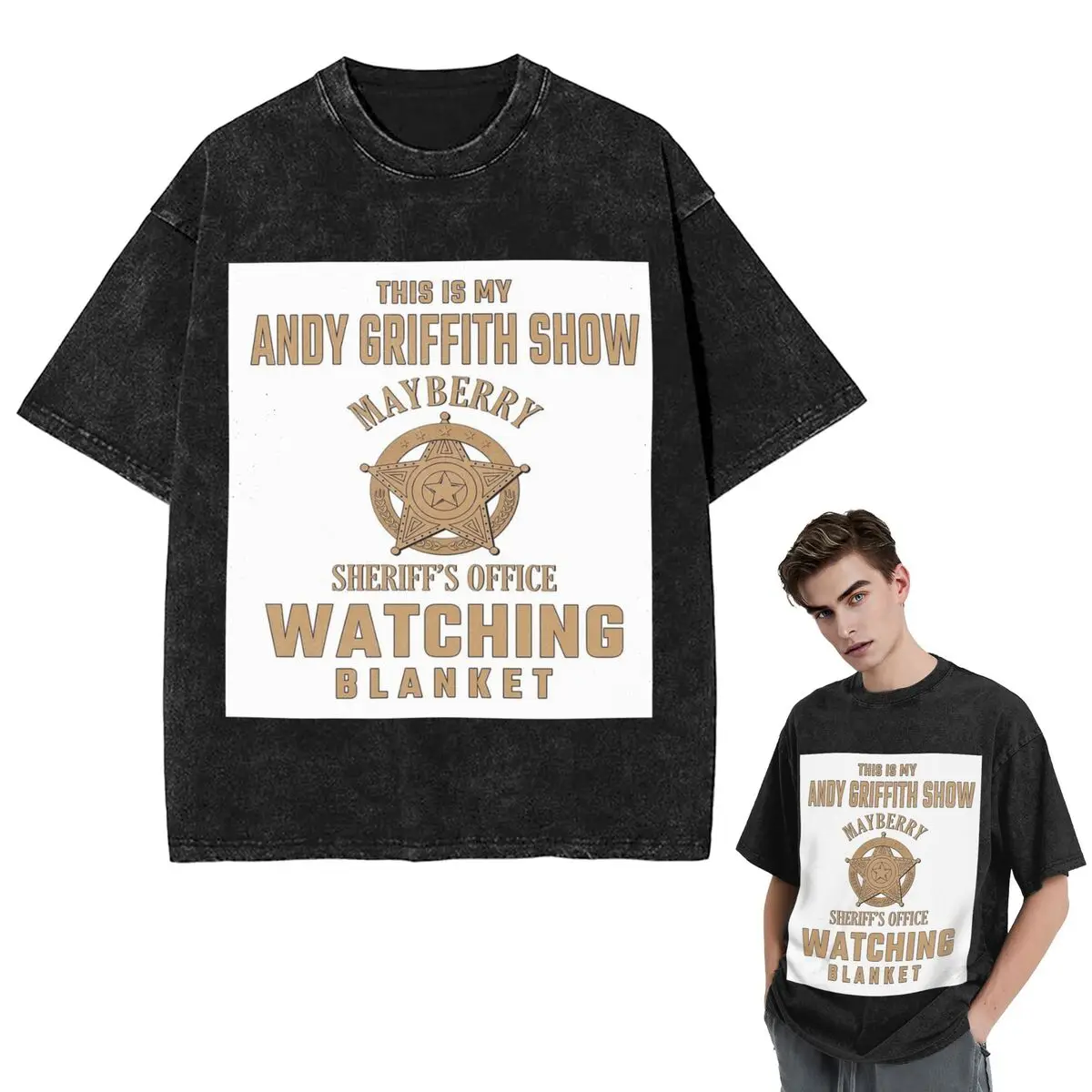Streetwear T-Shirts This Is My Andy Griffith Show Washed T Shirt Short Sleeve Hip Hop T-Shirt Tops Tees for Men Women