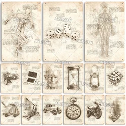 Artisian Da Vinci Metal Sign Anatomy Tin Plate Invention Sketches Decorative Plaque Wall Decor Garage Bar Pub Club Hotel Cafe