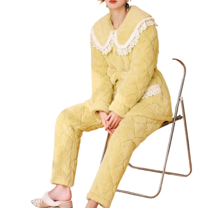 Women' Winter Three-layer Cotton Padded Thickened Can Wear Minus Ten Degrees Pajamas Loungewear Premium Suit Can Be Worn Outside
