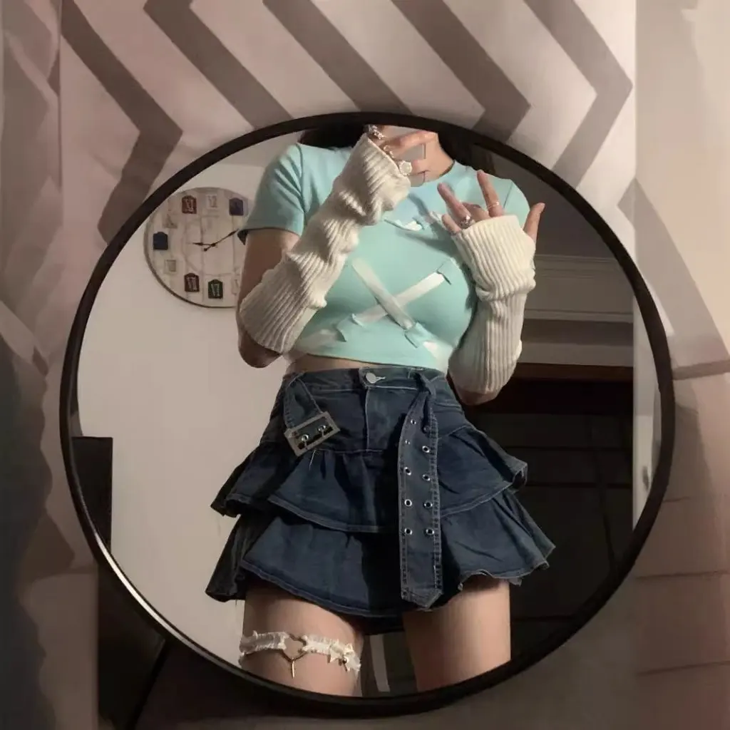 

Women's Summer High-Waist A-Line Pleated Skirt Slimming Denim Cake Skirt Sexy Short Tutu Skirt for Casual Wear
