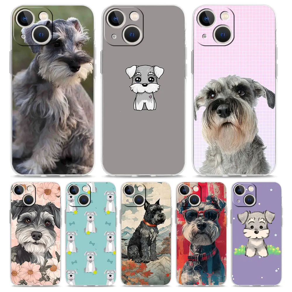 

Phone Case For iPhone 16 15 14 13 12 11 Pro Max XS X XR 7 8 Plus soft Shockproof TPU Clear Cover Cartoon Schnauzer Dog