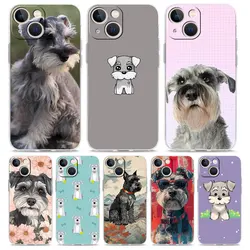 Phone Case For iPhone 16 15 14 13 12 11 Pro Max XS X XR 7 8 Plus soft Shockproof TPU Clear Cover Cartoon Schnauzer Dog