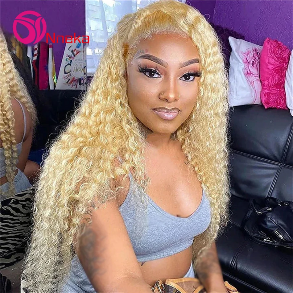 ﻿ 613 Honey Blonde Deep Wave Lace Frontal Wig PrePlucked 13x4 13x6 Blonde HD Transparent Lace Front Human Hair Wig for Women