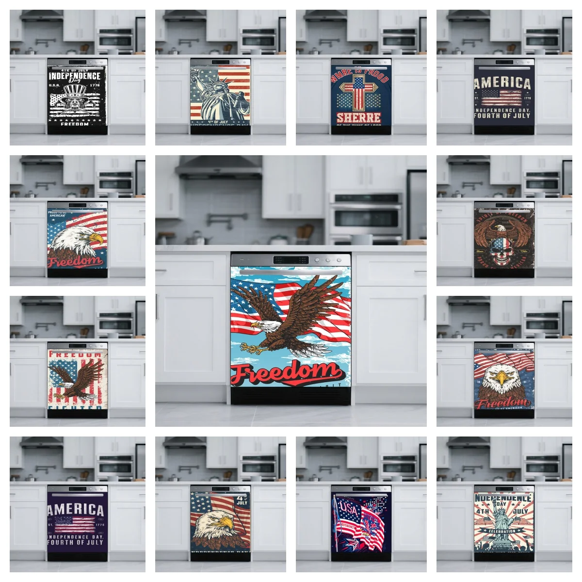 Patriotic Holiday Kitchen Decor Sticker Waterproof Retro Freedom Eagle Art Appliance Skin For Kitchen Flat Surface Renovation