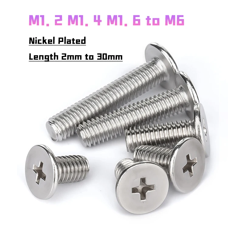 M1.2 M1.4 M1.6 M2 M2.5 M3 M4 M5 M6 Nickel Plated CM Ultrathin Phillips Flat Wafer Head Screw Bolt Laptop Screws Machine Bolts