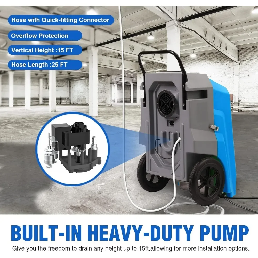 180Pints LGR Industrial Dehumidifier with Pump and Drain Hose, Portable Commercial Dehumidifier with Wheels for Home, Basements