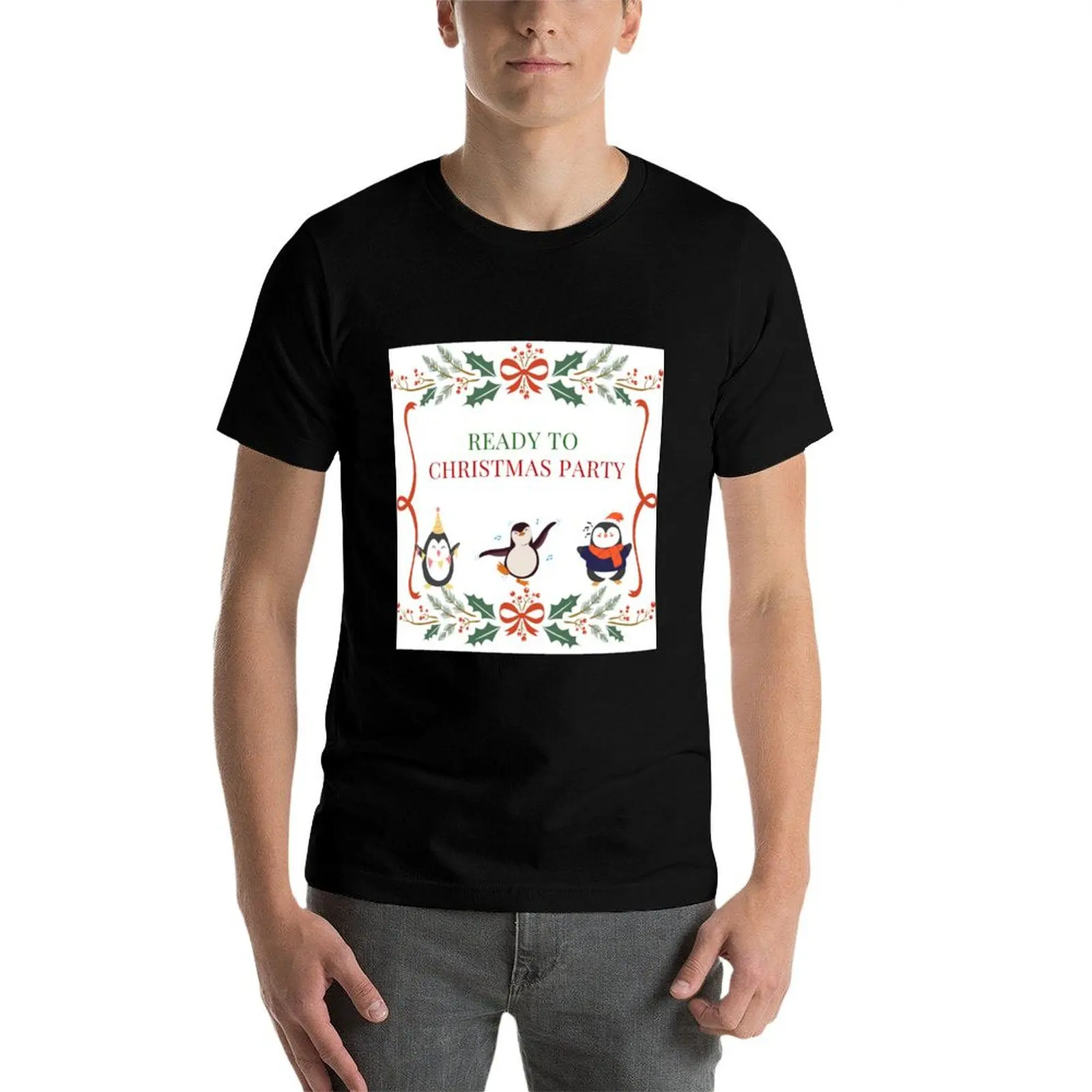 

Ready to the Christmas party with cute penguins. T-Shirt man t shirts high quality luxury brand t shirt custom print T-Shirt