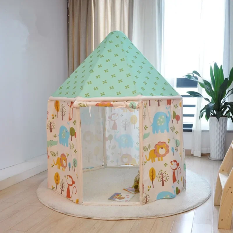 [Funny] Indoor outdoor fairy tale House tent Pure cotton cloth + wooden pole assembly yurt foldable child park game play tent