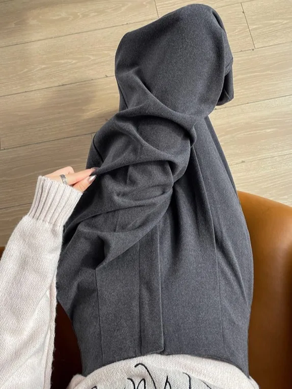 Gray Fleece Lined Thickened Suit Pants Women's Autumn Winter New High Waist Wide Leg Pants Slimming Hip Covering Casual Trousers
