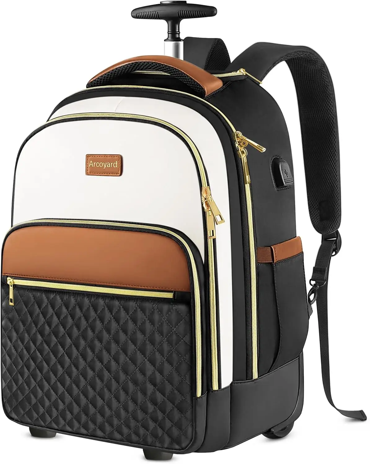 

40L Rolling Backpack with Wheels for Travel, Convertible Carry-On Luggage in Beige Brown